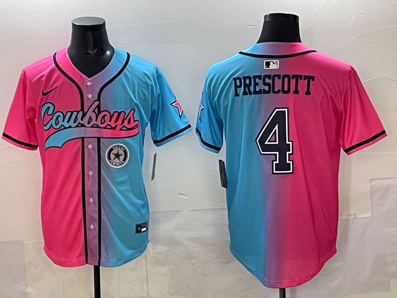 Men 2025 Dallas Cowboys 4 Prescott Blue pink Nike Limited NFL Jersey style 008